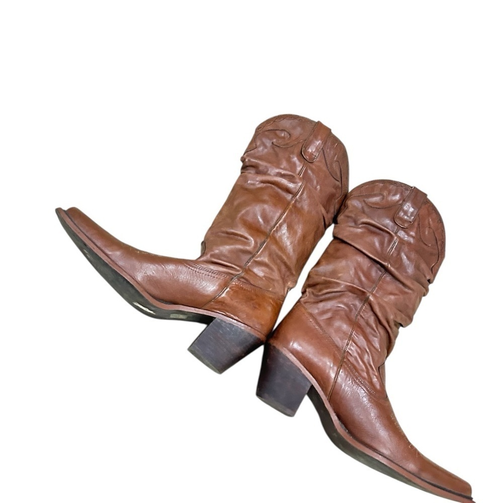 Steve Madden Brown Heeled leather Boots Western Flair slouchy Saddle size 9.5 - Picture 4 of 11